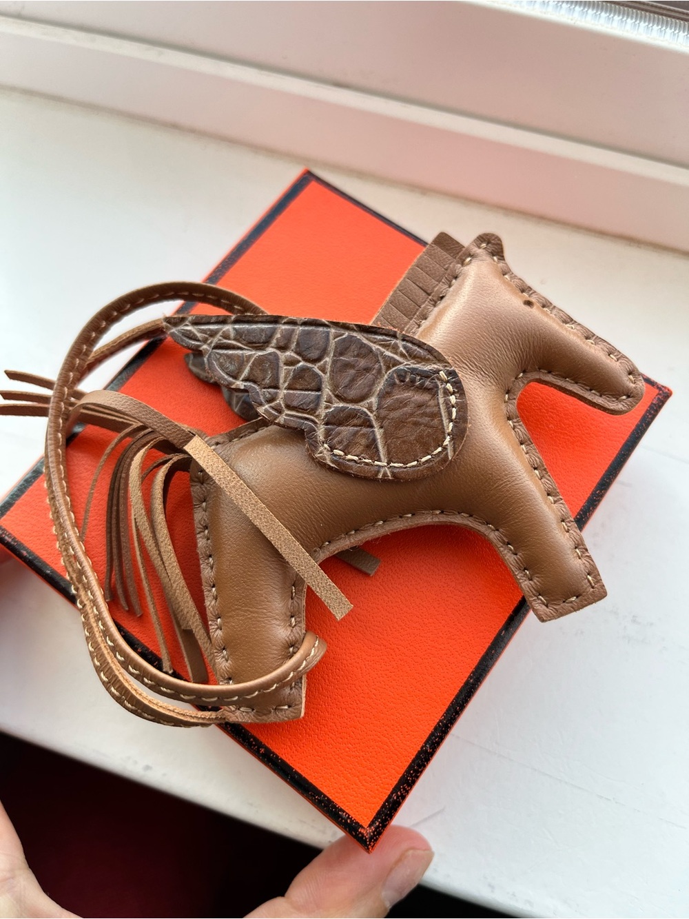 Leather Horse Charm Bag Pendant in Brown